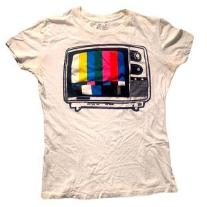 Ames Bros White Color Bar TV Women’s T-Shirt L